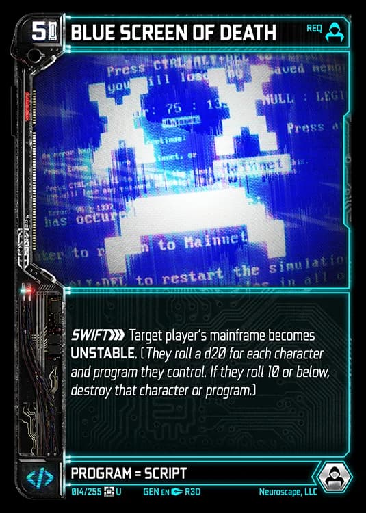 BLUE SCREEN OF DEATH - Genesis - Kickstarter Edition - NeuroScape TCG card