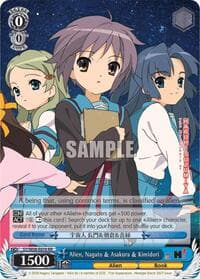 Alien, Nagato & Asakura & Kimidori - The Melancholy of Haruhi Suzumiya - Weiss Schwarz card