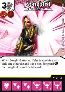 Songbird - Reformed Villain - Civil War - Dice Masters card