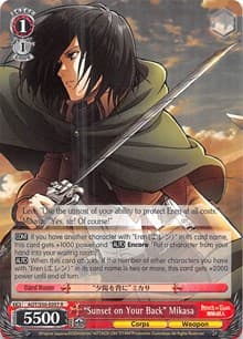 "Sunset on Your Back" Mikasa - Attack on Titan Vol. 2 - Weiss Schwarz card
