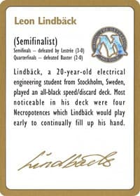 1996 Leon Lindback Biography Card - World Championship Decks - Magic: The Gathering card