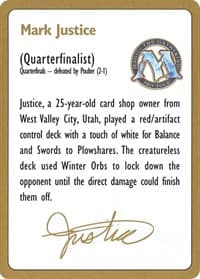 1996 Mark Justice Biography Card - World Championship Decks - Magic: The Gathering card