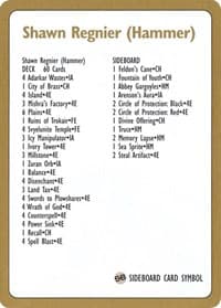 1996 Shawn "Hammer" Regnier Decklist Card - World Championship Decks - Magic: The Gathering card