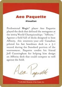 2004 Aeo Paquette Biography Card - World Championship Decks - Magic: The Gathering card