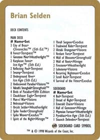 1998 Brian Selden Decklist Card - World Championship Decks - Magic: The Gathering card