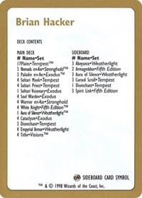 1998 Brian Hacker Decklist Card - World Championship Decks - Magic: The Gathering card