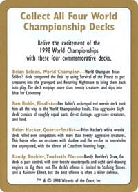1998 World Championship Advertisement Card - World Championship Decks - Magic: The Gathering card