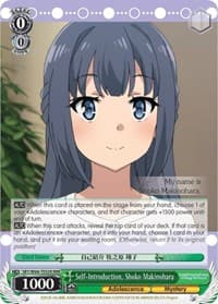 Self-Introduction, Shoko Makinohara (RRR) - Rascal Does Not Dream of Bunny Girl Senpai - Weiss Schwarz card