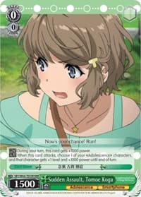 Sudden Assault, Tomoe Koga (RRR) - Rascal Does Not Dream of Bunny Girl Senpai - Weiss Schwarz card