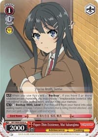 Paper-Thin Existence, Mai Sakurajima - Rascal Does Not Dream of Bunny Girl Senpai - Weiss Schwarz card
