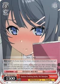 Emotions Escalating Quickly, Mai Sakurajima - Rascal Does Not Dream of Bunny Girl Senpai - Weiss Schwarz card