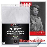 Magazine Bags - Resealable 'Life' Magazine Bags (100-Pack) - BCW Comic and Magazine Bags and Boards - Collectible Storage card
