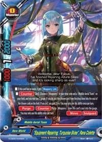 "Equipment Repairing, Turquoise Skies", Rana Colette - Buddy Again Vol.2 ~Super Buddy War EX~ - Future Card BuddyFight card