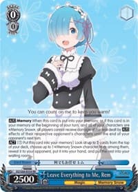 Leave Everything to Me, Rem - Re:ZERO Memory Snow - Weiss Schwarz card