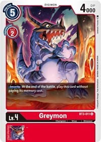 Greymon - BT3-011 - Release Special Booster 1.5 - Digimon Card Game card