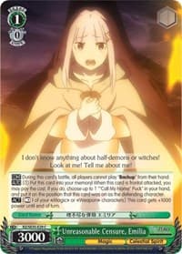 Unreasonable Censure, Emilia - Re:ZERO: The Frozen Bond - Weiss Schwarz card