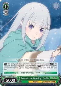 Considerate Warning, Emilia - Re:ZERO: The Frozen Bond - Weiss Schwarz card
