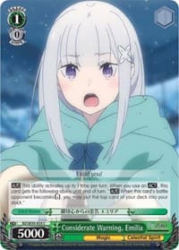 Considerate Warning, Emilia (Parallel Foil) - Re:ZERO: The Frozen Bond - Weiss Schwarz card