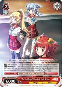 "The Hunt Begins" Momoko & Kaede & Rena - Magia Record: Puella Magi Madoka Magica [Side Story] (Mobile) - Weiss Schwarz card