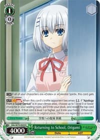 Returning to School, Origami - Date A Live - Weiss Schwarz card