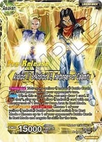Android 17 & Android 18 // Android 17 & Android 18, Harbingers of Calamity - Supreme Rivalry Pre-Release Cards - Dragon Ball Super: Masters card