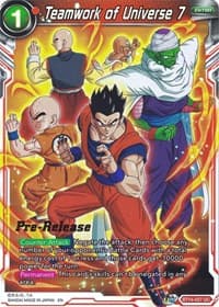 Teamwork of Universe 7 - Cross Spirits Pre-Release Cards - Dragon Ball Super: Masters card