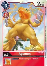 Agumon - ST1-03 (2021 Championship Online Regional) [Online Participant] - Starter Deck 01: Gaia Red - Digimon Card Game card