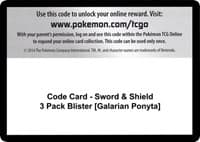 Code Card - Sword & Shield 3 Pack Blister [Galarian Ponyta] - SWSH01: Sword & Shield Base Set - Pokemon card