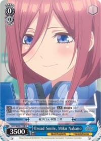 Broad Smile, Miku Nakano - The Quintessential Quintuplets - Weiss Schwarz card