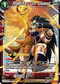 Raditz, On Guard - Saiyan Showdown Pre-Release Cards - Dragon Ball Super: Masters card