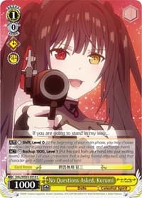 No Questions Asked, Kurumi - Date A Bullet - Weiss Schwarz card