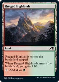 Rugged Highlands - Kamigawa: Neon Dynasty - Magic: The Gathering card