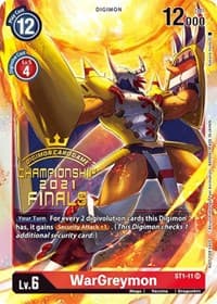 WarGreymon (2021 Championship Finals Event Pack Alt-Art Gold Stamp Set) - Starter Deck 01: Gaia Red - Digimon Card Game card