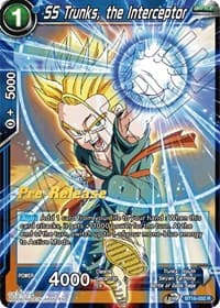 SS Trunks, the Interceptor - Realm of the Gods Pre-Release Cards - Dragon Ball Super: Masters card