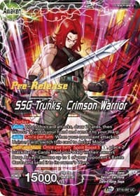 Trunks // SSG Trunks, Crimson Warrior - Realm of the Gods Pre-Release Cards - Dragon Ball Super: Masters card