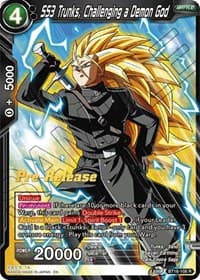 SS3 Trunks, Challenging a Demon God - Realm of the Gods Pre-Release Cards - Dragon Ball Super: Masters card