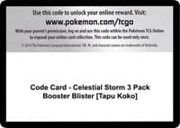 Code Card - Celestial Storm 3 Pack Booster Blister [Tapu Koko] - SM - Celestial Storm - Pokemon card