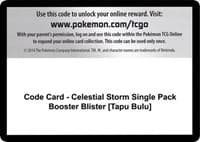 Code Card - Celestial Storm Single Pack Booster Blister [Tapu Bulu] - SM - Celestial Storm - Pokemon card