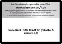 Code Card - TAG TEAM Tin [Pikachu & Zekrom GX] - SM - Team Up - Pokemon card