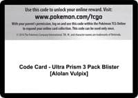 Code Card - Ultra Prism 3 Pack Blister [Alolan Vulpix] - SM - Ultra Prism - Pokemon card