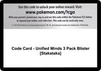 Code Card - Unified Minds 3 Pack Blister [Stakataka] - SM - Unified Minds - Pokemon card