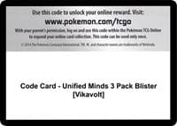 Code Card - Unified Minds 3 Pack Blister [Vikavolt] - SM - Unified Minds - Pokemon card