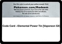 Code Card - Elemental Power Tin [Vaporeon GX] - Miscellaneous Cards & Products - Pokemon card