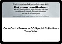 Code Card - Pokemon GO Special Collection - Team Valor - Pokemon GO - Pokemon card