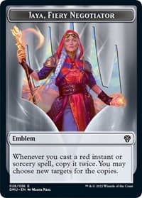 Emblem - Jaya, Fiery Negotiator - Dominaria United - Magic: The Gathering card