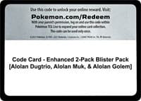 Code Card - Enhanced 2-Pack Blister Pack [Alolan Dugtrio, Alolan Muk, & Alolan Golem] - Miscellaneous Cards & Products - Pokemon card