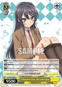 Relaxation Time, Mai Sakurajima - Rascal Does Not Dream of a Dreaming Girl - Weiss Schwarz card