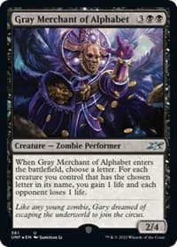 Gray Merchant of Alphabet (Galaxy Foil) - Unfinity - Magic: The Gathering card