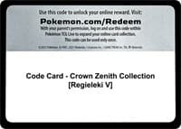 Code Card - Crown Zenith Collection [Regieleki V] - SWSH: Crown Zenith - Pokemon card
