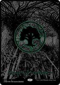 Forest (Phyrexian) - Full Art (Oil Slick Raised Foil) - Phyrexia: All Will Be One - Magic: The Gathering card